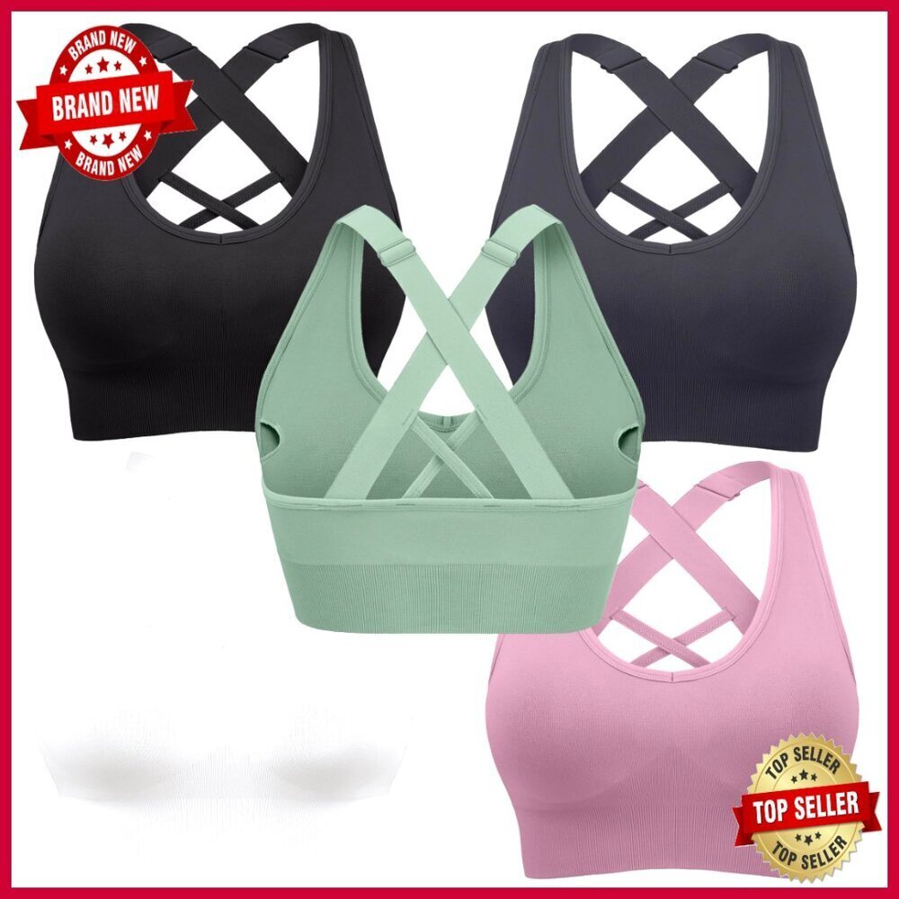 High Impact Sports Bra Adjustable Strappy Padded Workout Yoga